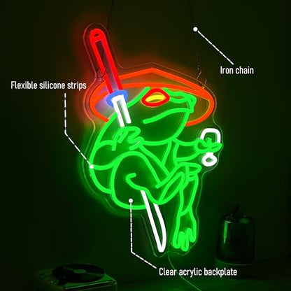 Ninja Frog Neon Sign Dimmable Toad Ninja Neon Light for Wall Decor Frog LED Light Up Sign for Kids Room Game Room Store Man Cave Zoo - style: Ninja Frog