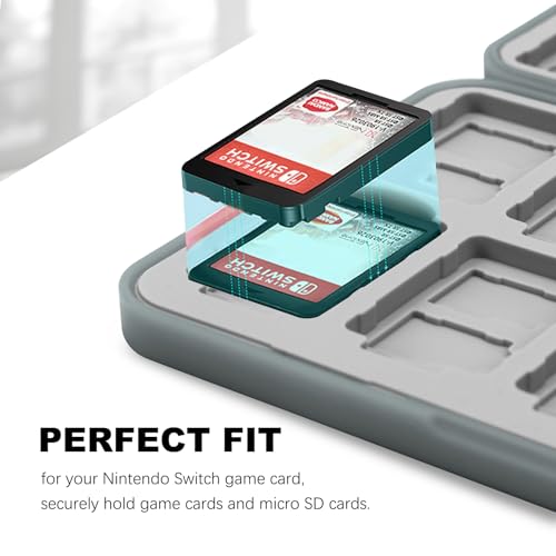 FYY Nintendo Switch Game Case Holder for Switch 2 Cartridge, Grey | 24 Game Card Slots & 48 Micro SD Card Slots, Hard Shell, Silicone Lining - color: B-Grey