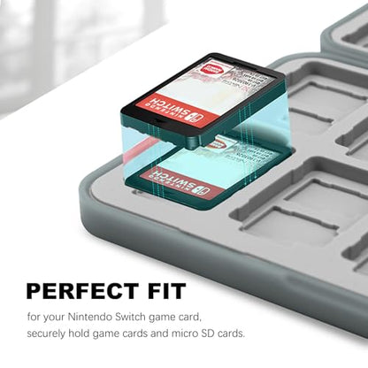 FYY Nintendo Switch Game Case Holder for Switch 2 Cartridge, Grey | 24 Game Card Slots & 48 Micro SD Card Slots, Hard Shell, Silicone Lining - color: B-Grey
