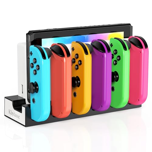 Switch Controller Charger Dock for Nintendo Switch 1/OLED for 6 Joycons | Fast Charging Station for 6 Joycons, Stand for Nintendo Switch Dock Accessories, with LED Indicator & Extra USB 2.0 Port - color: Black-White, size: For Switch/OLED