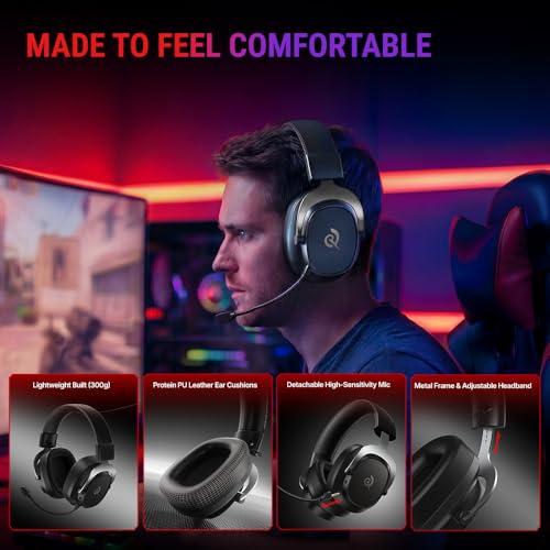QCY Heroad VT200 Gaming Headset for PC: 53mm Neodymium Drivers - Detachable Noise Canceling Microphone - 2.4G/Bluetooth 6.0/Wired - Compatible for PS4/PS5, Switch, Xbox - 7.1 Surround Sound - color: Sliver
