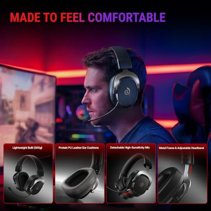 QCY Heroad VT200 Gaming Headset for PC: 53mm Neodymium Drivers - Detachable Noise Canceling Microphone - 2.4G/Bluetooth 6.0/Wired - Compatible for PS4/PS5, Switch, Xbox - 7.1 Surround Sound - color: Sliver