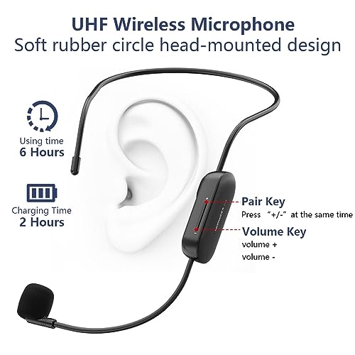 Voice Amplifier with Bluetooth, Portable Speaker with Microphone | Wireless Microphone Headset Speaker for Teacher, Mini Megaphone Sound Amplifier for Classroom, Tour Guides, Speaking - color: Black - 10W