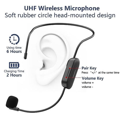 Voice Amplifier with Bluetooth, Portable Speaker with Microphone | Wireless Microphone Headset Speaker for Teacher, Mini Megaphone Sound Amplifier for Classroom, Tour Guides, Speaking - color: Black - 10W