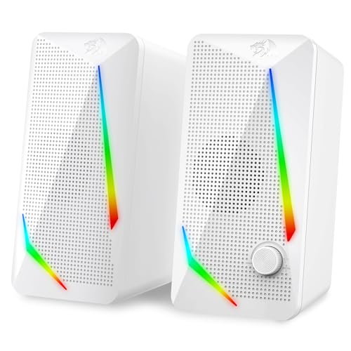Redragon GS510 RGB Desktop Speakers, 2.0 Channel PC Computer Speaker with 4 Colorful LED Backlight Modes, Enhanced Bass and Easy-Access Volume Control, USB Powered w/ 3.5mm Cable, White - color: White