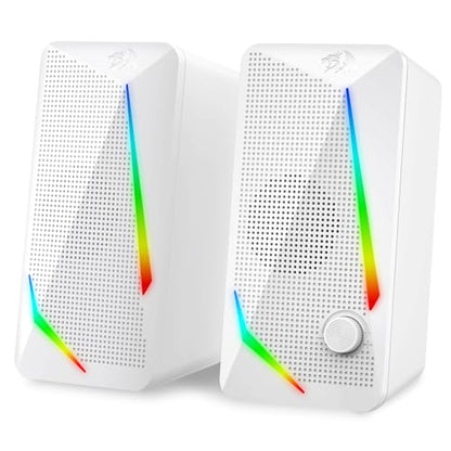 Redragon GS510 RGB Desktop Speakers, 2.0 Channel PC Computer Speaker with 4 Colorful LED Backlight Modes, Enhanced Bass and Easy-Access Volume Control, USB Powered w/ 3.5mm Cable, White - color: White