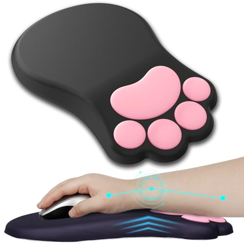 L-SPOUTTO Ergonomic Mouse Pad with Wrist Rest,Black Mouse Pad Wrist Support | Cute Cat Paw Comfortable Massage Design,Computer Pain Relief Mousepad with Non-Slip PU Base for Desk Laptop Gaming - color: Black