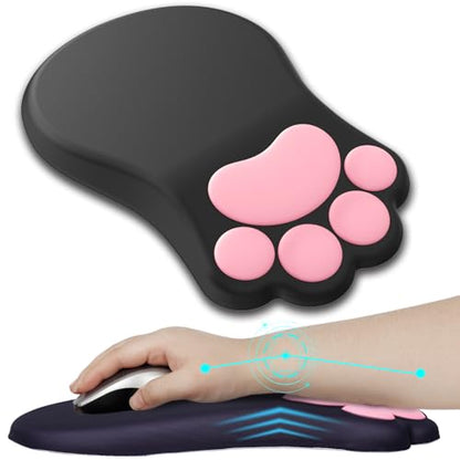 L-SPOUTTO Ergonomic Mouse Pad with Wrist Rest,Black Mouse Pad Wrist Support | Cute Cat Paw Comfortable Massage Design,Computer Pain Relief Mousepad with Non-Slip PU Base for Desk Laptop Gaming - color: Black