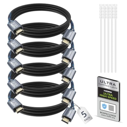 8K HDMI 2.1 Cable 10FT (5-Pack), Certified 48Gbps Ultra High Speed HDMI Cable, 10K 8K@100Hz, 4K@120Hz, HDCP 2.2&2.3, eARC HDR 10 Dolby DTS:X, Compatible with PS5/Blu-ray/HDTV/Roku TV/Switch 2/Mac mini - size: 10FT, style: 5-Pack