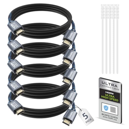 8K HDMI 2.1 Cable 6FT (5-Pack), Certified 48Gbps Ultra High Speed HDMI Cable, 10K 8K@60Hz, 4K@120Hz, HDCP 2.2&2.3, eARC HDR 10 Dolby DTS:X, Compatible with PS5/Blu-ray/HDTV/Roku TV/Switch 2/Mac mini - size: 6FT, style: 5-Pack