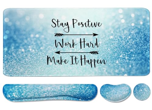 Large Mouse Pad and Keyboard Wrist Rest, Desk Pad for Keyboard and Mouse, 4-in-1 Large Gaming Mouse Pad with Wrist Support for Home Office Study Game-Stay Positive - color: Stay Positive