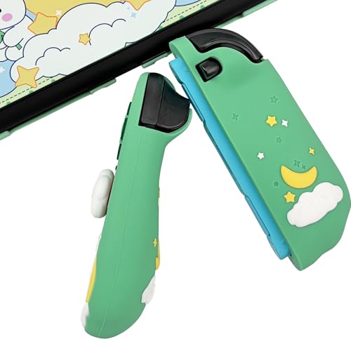 Protective Case for Nintendo Switch 2, Hard Back Shell + 2 Silicone Anti-Slip Controller Covers + 2 Joystick Caps, Rabbit and Flower Cover, Green - color: Green