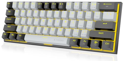 60% Mechanical Keyboard, E-YOOSO Gaming Keyboard with Red Switches and Solid Color Backlit Small Compact Keyboard 60 Percent Keyboard Mechanical, Portable 60 Percent Gaming Keyboard Gamer(Grey Black)