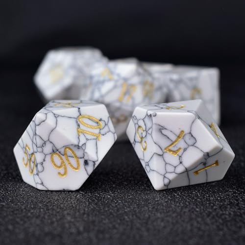 Natural Gemstone DND Dice Set,7 Pcs Handmade Stone Dice Polyhedral D&D Gem Dice with Gift Box for Dungeons and Dragons MTG Role Playing Games - color: Howlite