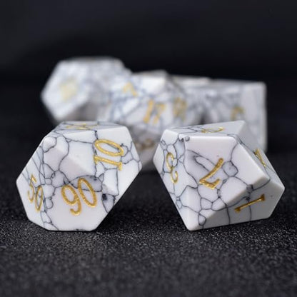 Natural Gemstone DND Dice Set,7 Pcs Handmade Stone Dice Polyhedral D&D Gem Dice with Gift Box for Dungeons and Dragons MTG Role Playing Games - color: Howlite