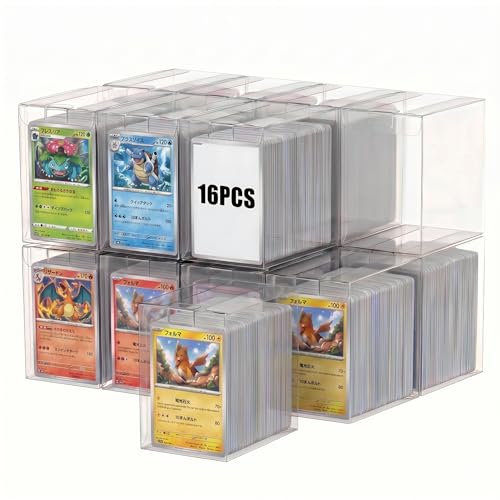 WOPITUES 16 Pack Trading Card Storage Box,Clear Card Box Holds 250 Unsleeved Cards,PET MTG Deck Box, Commander Deck Box for TCG/MTG/Magic,Sports Cards, Collectible Trading Cards