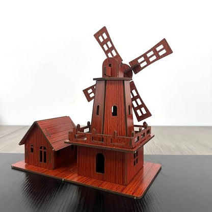 3D Puzzles for Adults, Log Cabin DIY Wooden House Model Kits for Adults to Build, Country Cottage Building Model, 3D Jigsaw Brain Teaser Puzzle, Dollhouse (Holland Windmill)