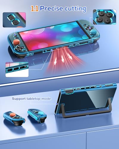 FYOUNG Protective Case for Nintendo Switch 2, Slim Hard Shell Accessories | Switch 2 Cute Case, Scratch&Shock Protection Cover with Screen Protector, 8 Thumb Grip (Translucent Blue, Switch 2 7.9inch) - color: Translucent Blue