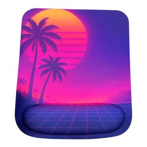Ergonomic Memory Foam Mouse Pad with Wrist Support, Orange, Ultra-Smooth Surface, Anti-Slip Base (Palm Trees, Medium) - color: Palm Trees