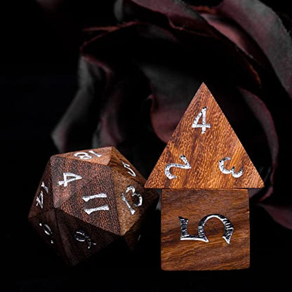 Wooden DND Dice Set Red Sandalwood Dice Set for D&D Tabletop Games | Iron Box, DM Gift, for Dungeons and Dragons Role Playing Games - color: Red Sandalwood