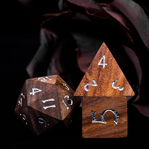 Wooden DND Dice Set Red Sandalwood Dice Set for D&D Tabletop Games | Iron Box, DM Gift, for Dungeons and Dragons Role Playing Games - color: Red Sandalwood