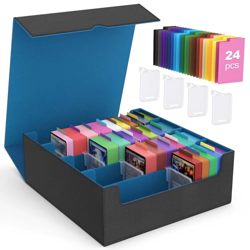 MoKo Trading Card Storage Box for MTG, 3000+ Card Organizer, Cyan | MTG Deck Box, w/ 24 Colorful Dividers & 4 Card Supporters, MTG Card Storage for Magic Game, TCG, PTG Baseball and Sport Cards - color: Cyan, size: 4 Slots without side display