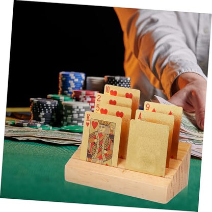HANABASS Wooden Playing Card Display Stand Sloped and Slotted Card Holder for Easy Access Rustic Design for
