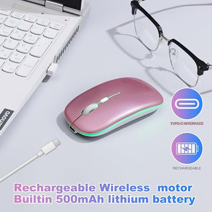 Wireless Bluetooth Mouse, Rechargeable Computer Mouse, Rose Gold | Dual Mode - BT5.2 & 2.4G,Long Lasting,Silent RGB LED Mice,Slim Portable Mouse for Laptop,PC,Tablet,MacBook,iPad,Apple Devices - color: Rose Gold