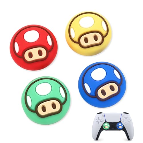 PERFECTSIGHT Cute Thumb Grip Caps for Switch 2, PS5 PS4 Xbox Series X/S Xbox One Switch PRO Controller Steam Deck, 4PCS Soft Rubber 3D Thumbsticks Button Joystick Cover, Mushroom - color: Multicolor Mushroom