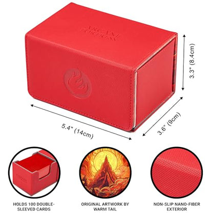 Card Deck Box For MTG Commander, Fits 100 Double-Sleeved Cards, Premium Leather, TCG Deck Box For Magic EDH, Magnetic Case with 3 Dividers & Dice Storage Box (Burning Mountain) - color: Burning Mountain, style: Deluxe