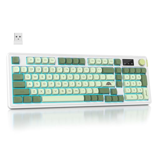 RGB Mechanical Feel Membrane Wireless Keyboard, Wired/Bluetooth/2.4G Silent ABS Ball Cap Gasket Structure Gaming Office Keyboard for PC/Mac/Win(98 Matcha) - color: 98 Matcha
