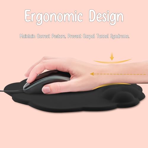 Mouse Pad Wrist Support, Cloud Mousepad with Memory Foam Wrist Rest, Non-Slip PU Base Gaming Leather Surface Mouse Pad for Home Office Laptop, Black - color: Black