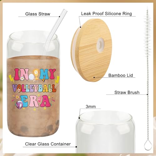 Volleyball Gifts for Teen Girls & Women, Pink Volleyball Accessories Includes 16oz Glass Cups, Makeup Bag, Socks, Keychain, and Bracelets, Senior Night Gifts for Team Players Sports Lovers