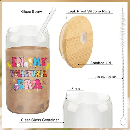 Volleyball Gifts for Teen Girls & Women, Pink Volleyball Accessories Includes 16oz Glass Cups, Makeup Bag, Socks, Keychain, and Bracelets, Senior Night Gifts for Team Players Sports Lovers