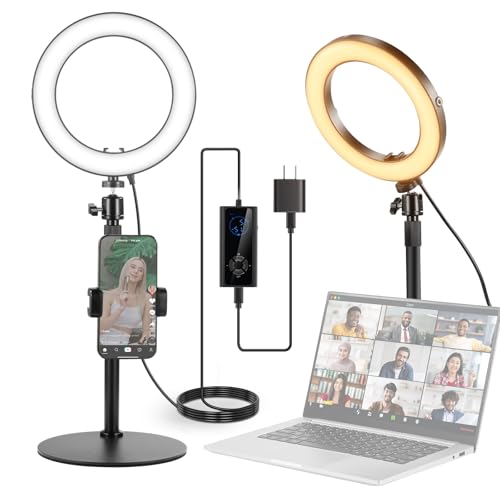 NEEWER 8" 18W High Power Desk Ring Light with Stand & Phone Holder, Circle Selfie Ringlight for iPhone Streaming Vlogging Recording, Video Conference Lighting Kit for Laptop Computer Zoom Call, RH8B