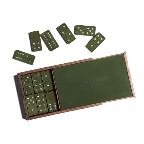 Dominoes Set for Adults 28 Tiles, Classic Board Games, Wooden Dominoes Double 6, Green - color: Green