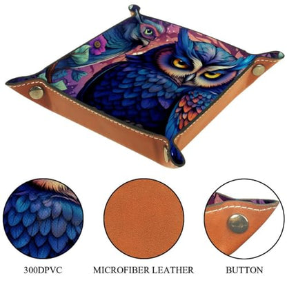 Colorful Owls Dice Tray PU Leather Dice Rolling Tray Folding Dice Holder for Dice Games, Like RPG, DND and Other Table Games - color: Multi 5