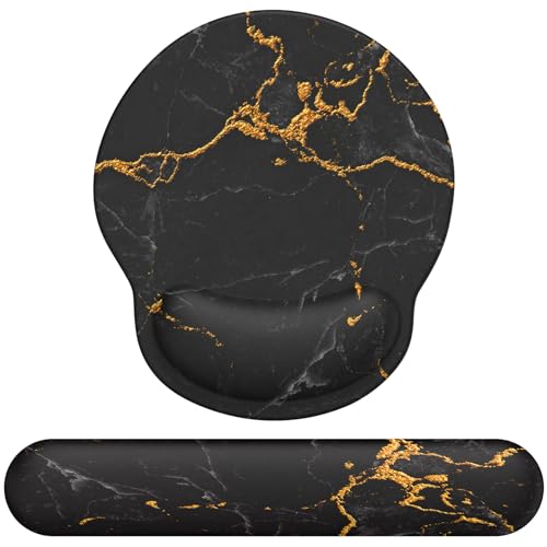 eulps Mouse Pad Wrist Support, Ergonomic Memory Foam Keyboard Wrist Pad & Gel Wrist Rest Set for Computer Keyboard for Easy Typing & Pain Relief for Office & Home (Black Marble Set) - color: Black Marble Set