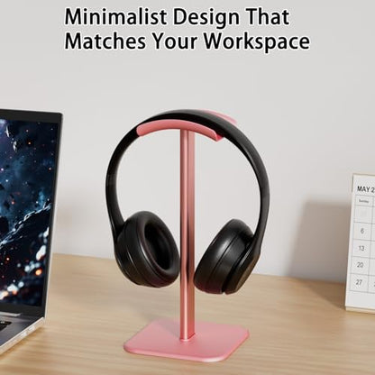 Headphone Stand for Desk - Headset Stand Headphone Holder (Pink) | with Aluminum Hanger and Plastic Headrest, headphone holder for AirPods Max, Sony, Bose, Beats and More - color: Pink