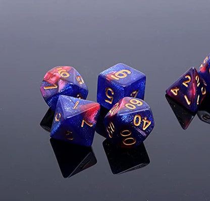 Blue Mix Red DND Glitter Dice Set for Dungeon and Dragons Warhammer D&D RPG Role Playing Games Board Game Polyhedral Dice - color: Red Mixed Blue+glitter