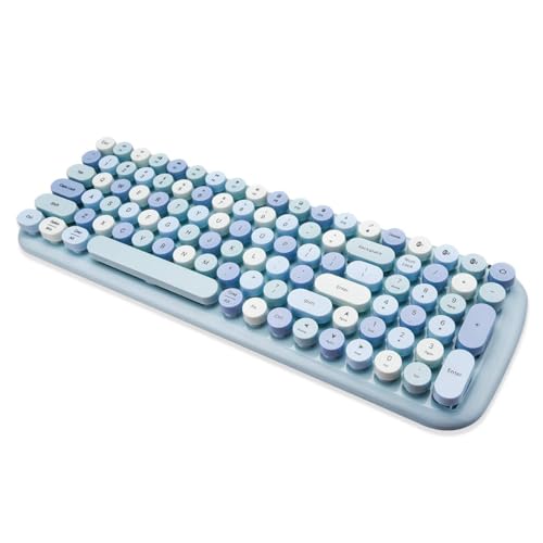 MOFII Bluetooth Wireless Keyboard for iPad, Laptop, PC, Mac, Smartphone, Connect 3 Bluetooth Devices, Cute Colorful Round Keys Retro Aesthetic Keyboard - Blue - color: mixed blue