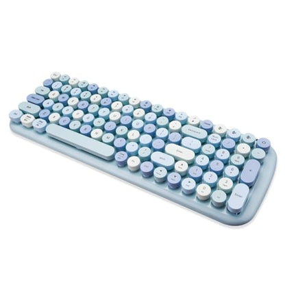 MOFII Bluetooth Wireless Keyboard for iPad, Laptop, PC, Mac, Smartphone, Connect 3 Bluetooth Devices, Cute Colorful Round Keys Retro Aesthetic Keyboard - Blue - color: mixed blue