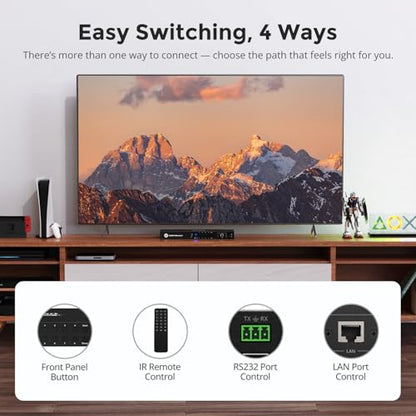 TESmart 8×1 HDMI Switch 8 in 1 Out 4K @ 60Hz HDCP with 19-inch Rack-Ears | RS-232 / LAN Control | IR Remote Control and Auto Switch | Auto Scan Time Interval - Black - style: HDMI Switch 8 ports 4K@60Hz