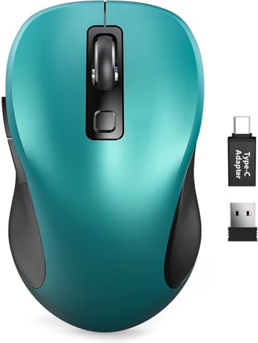 Trueque Wireless Mouse for Laptop, Ergonomic 6-Button Mouse, Teal | 2.4GHz USB receiver, back/forward buttons, 3 adjustable DPI levels, silent clicks, USB-C adapter, Windows/Mac/Chrome OS/Linux - color: Teal, size: 1 Pack