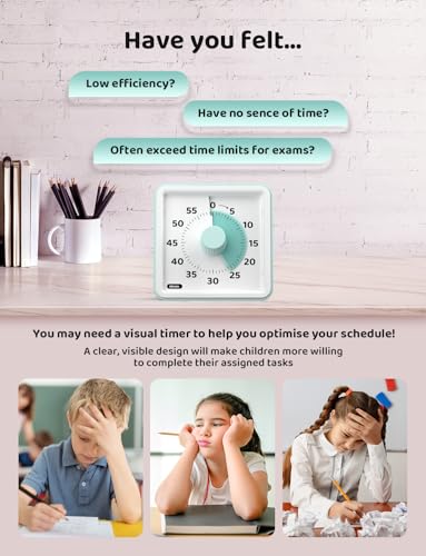 LIORQUE Visual Timer for Kids, 60 Minute Countdown Timer, Mint Green | Non-Ticking, 3 Volume Levels, Timer for Classroom Kitchen Office ADHD, 2 AAA Batteries Included - color: Mint Green