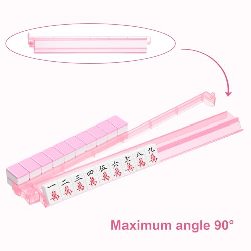 Mahjong Racks with Pushers 4PCS Set Majiang Tile Holder Acrylic Mahjong Racks Accessories and Gifts - color: Pink