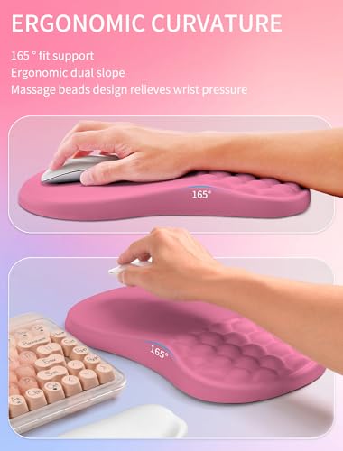 Hokafenle 2in1 Combination, Wave Keyboard Wrist Rest and Ergonomic Curvature Mouse Pad Wrist Support for Relieve Wrist Pain, Filled with Soft Cushion Memory Foam, Tough Guy Pink - color: Tough Guy Pink