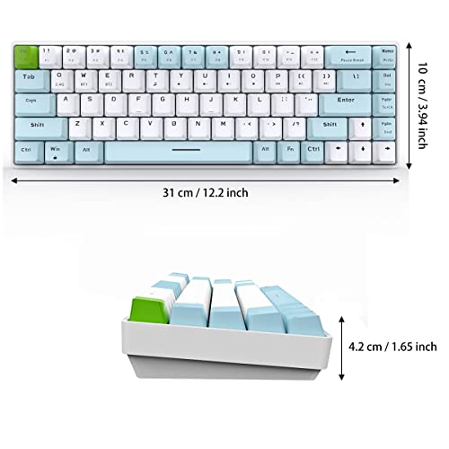 Qisan Mechanical Gaming Keyboard Dual Mode 2.4G/BT Wireless Keyboard with Red Switch Mini Design (60% Keyboard) 68 Keys Computer Keyboard US Layout | Gaming Pc | Wireless Gaming Keyboard - color: Red Switch with Blue & White Combo Color