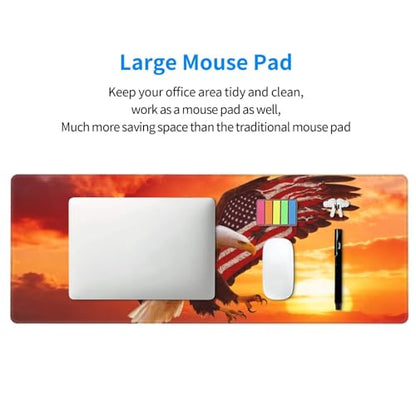 Large Gaming Mouse Pad Desk Mat, American Flag Eagle Extended Keyboard Mouse Pad Mousepad with Non-Slip Base and Stitched Edge Mouse Mat Desk Pad Mouse Pads for Desk Home Office, 31.5 x 11.8 - color: American Flag Eagle