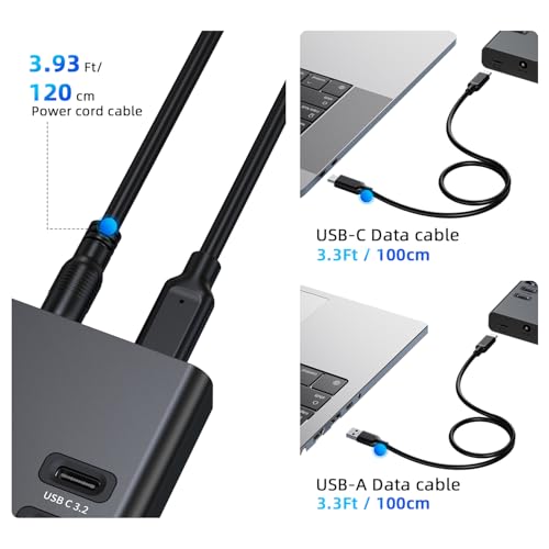 VANGREE Powered USB Hub 10Gbps, 17 Ports USB 3.2 Hub, 96W Power Adapter | 10 USB-A 3.2, 3 QC 24W Fast Charging, 2 USB-C 3.2, SD/TF, 12V/8A Power Adapter for Laptop, PC, Computer, HDD, Flash Drive - color: Black
